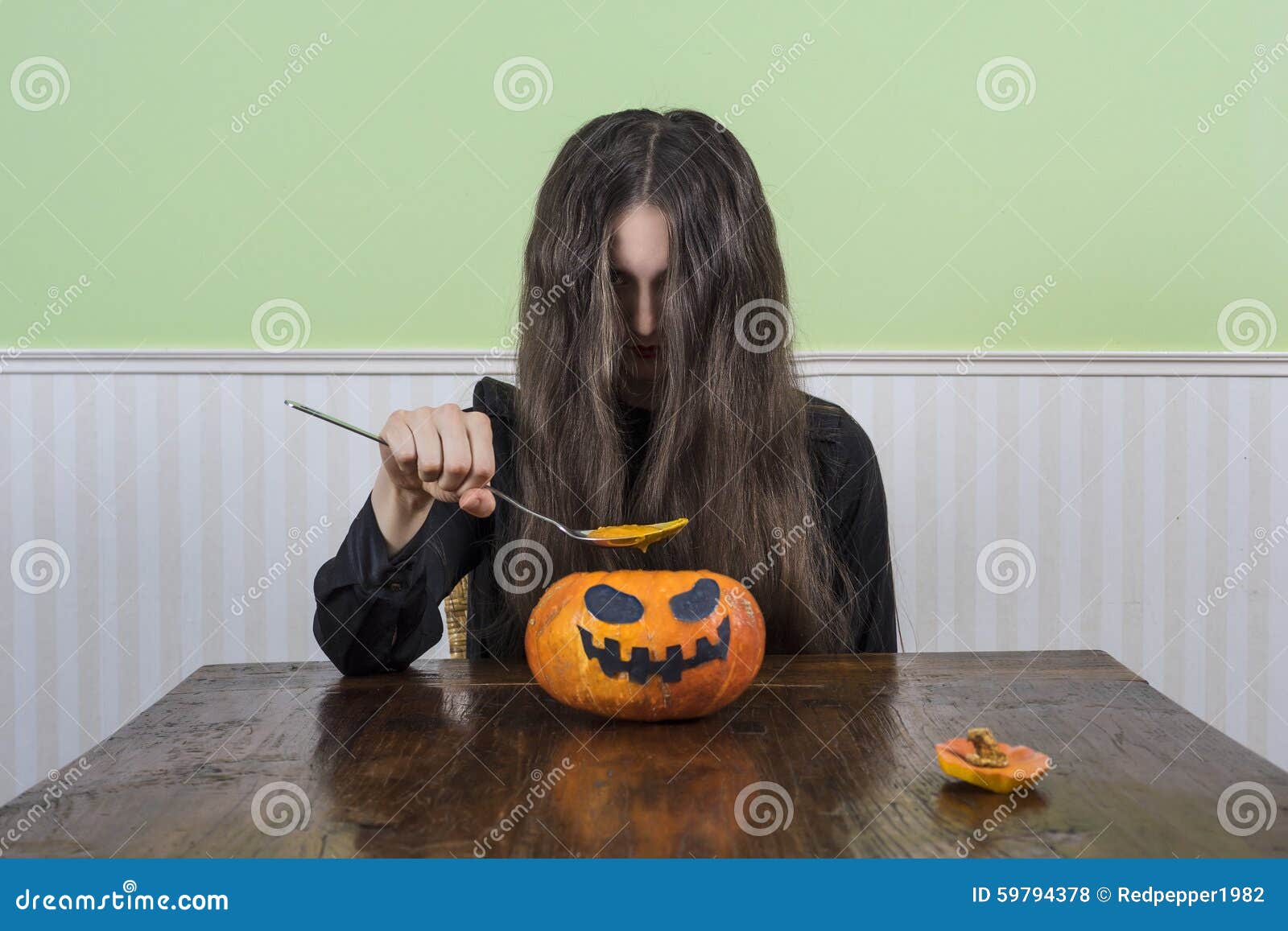 Scary Lady with Pumpkin Soup Stock Photo Image of food, human 59794378