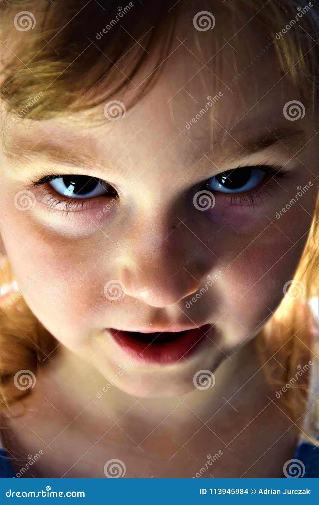 Scary Little Girl Face Portrait Stock Photo Image of lips, scary