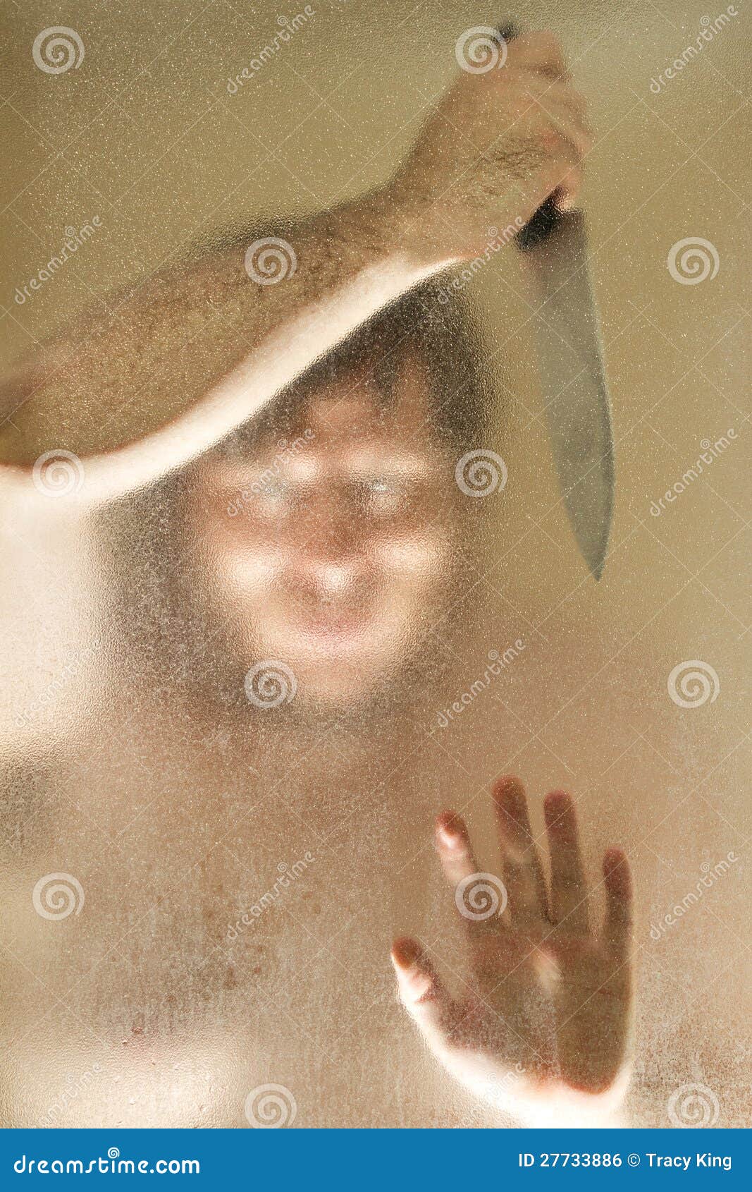 Scary Man Holding a Knife in the Shower Stock Photo Image of