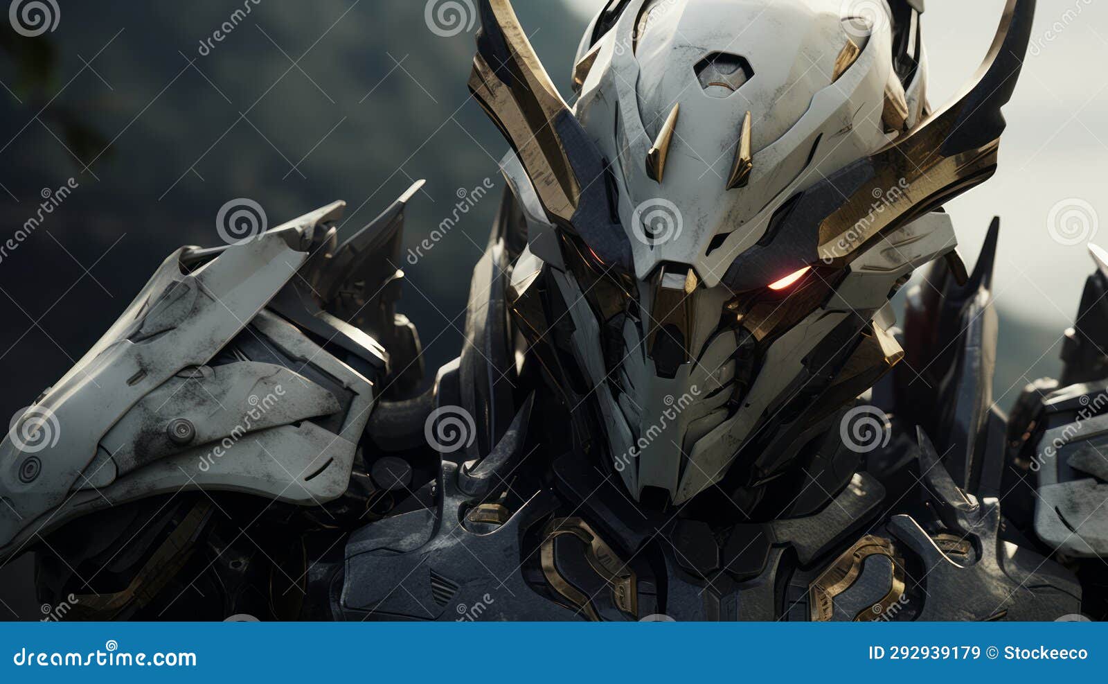 scary realistic 4k barbatos: an armored man with horns