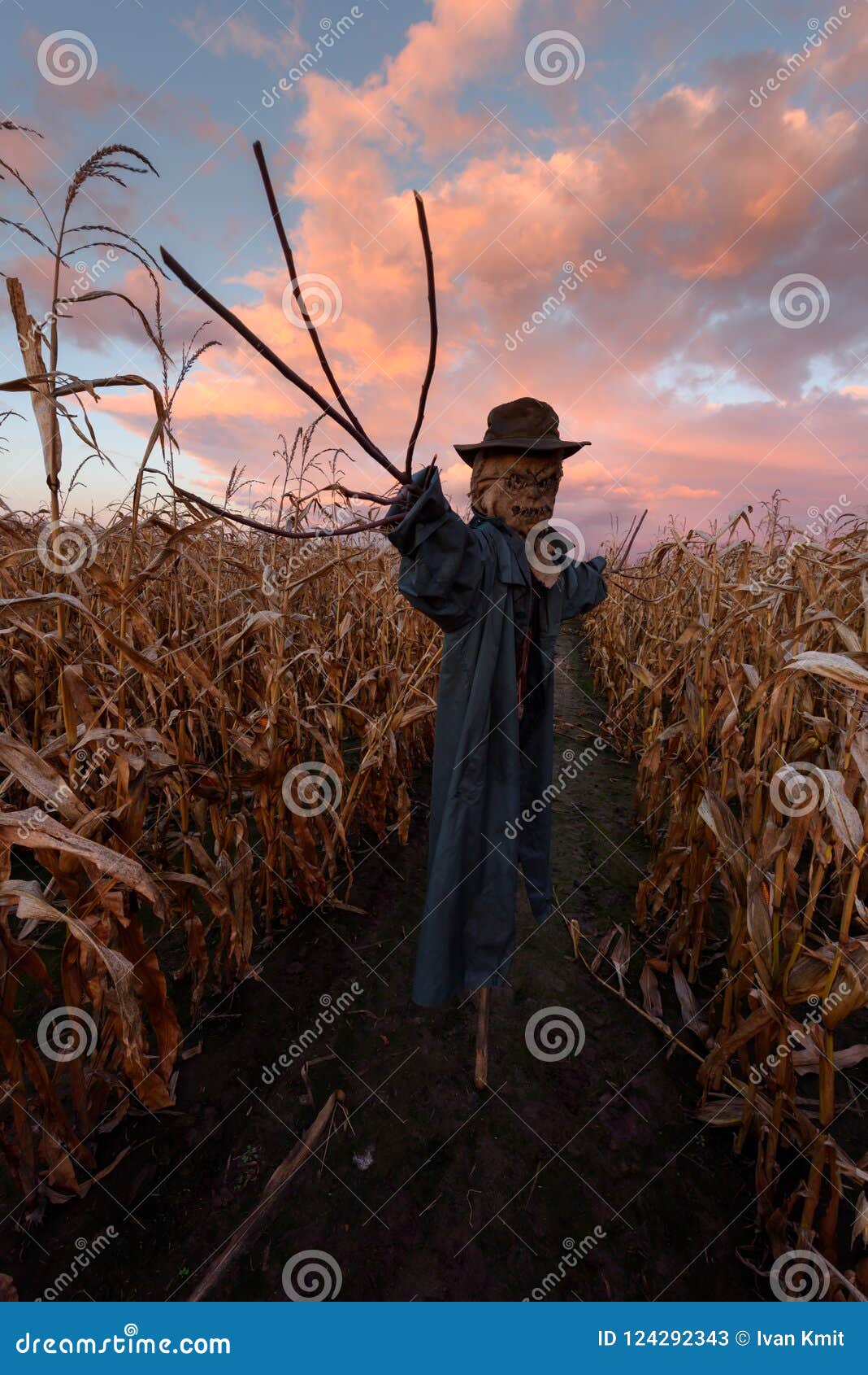 Scary scarecrow in a hat stock image. Image of fear - 124292343