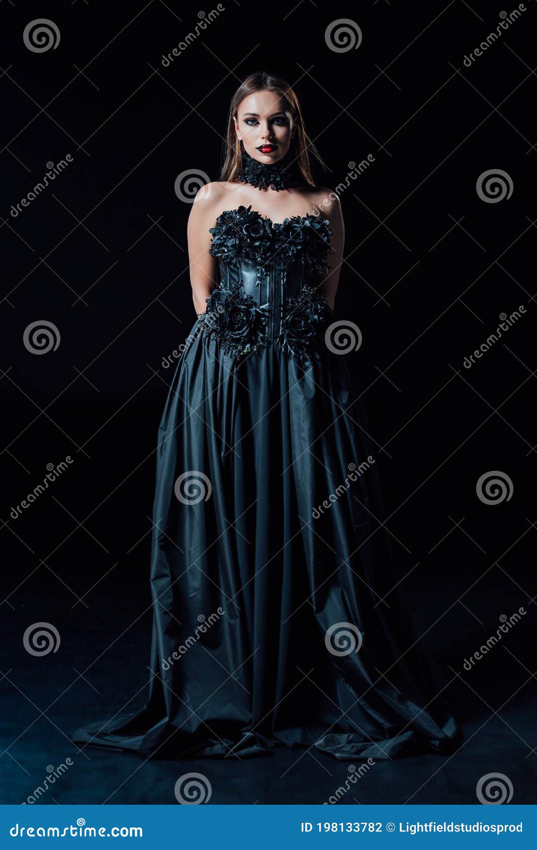 Scary Vampire Girl in Black Gothic Dress Stock Photo - Image of stylish ...