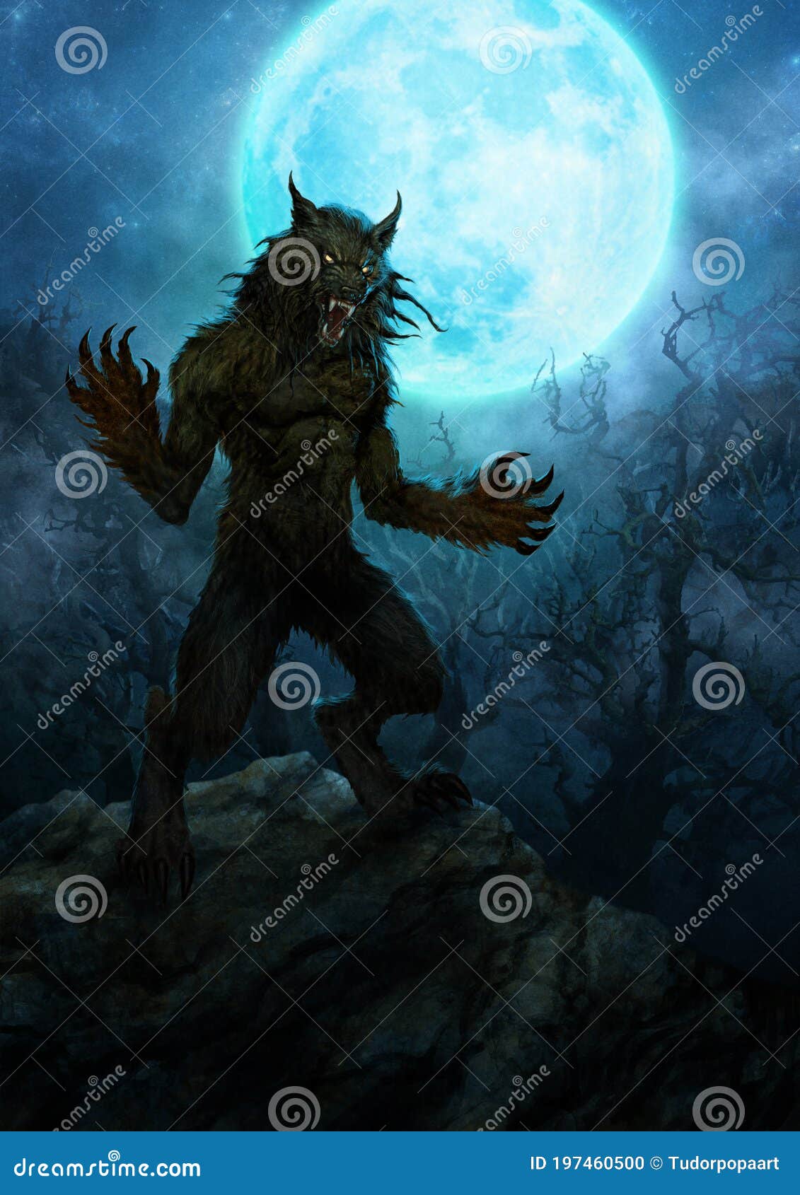 scary werewolf with full moon - digital 
