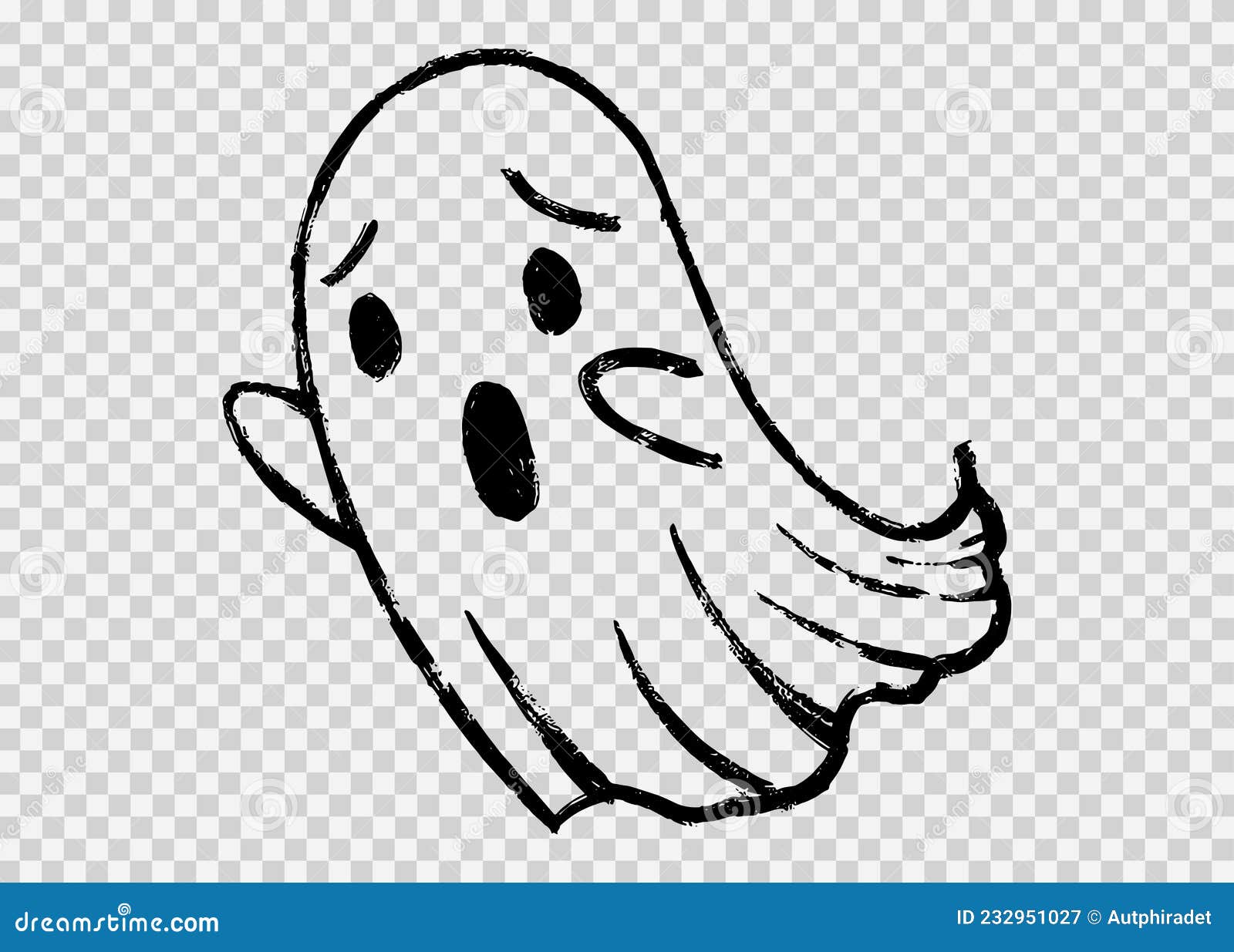Scary White Ghost with Hand Drawn Brush Stroke Style Isolated on Png or Transparent  Background,Halloween Party Banner, Blank Space Stock Vector - Illustration  of happy, cartoon: 232951027
