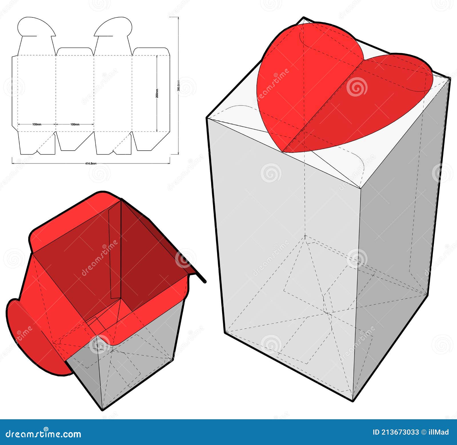 Scatola Regalo a Forma Di Cuore E Schema Di Uscita. Illustrazione  Vettoriale - Illustrazione di disposizione, pacchetto: 213673033