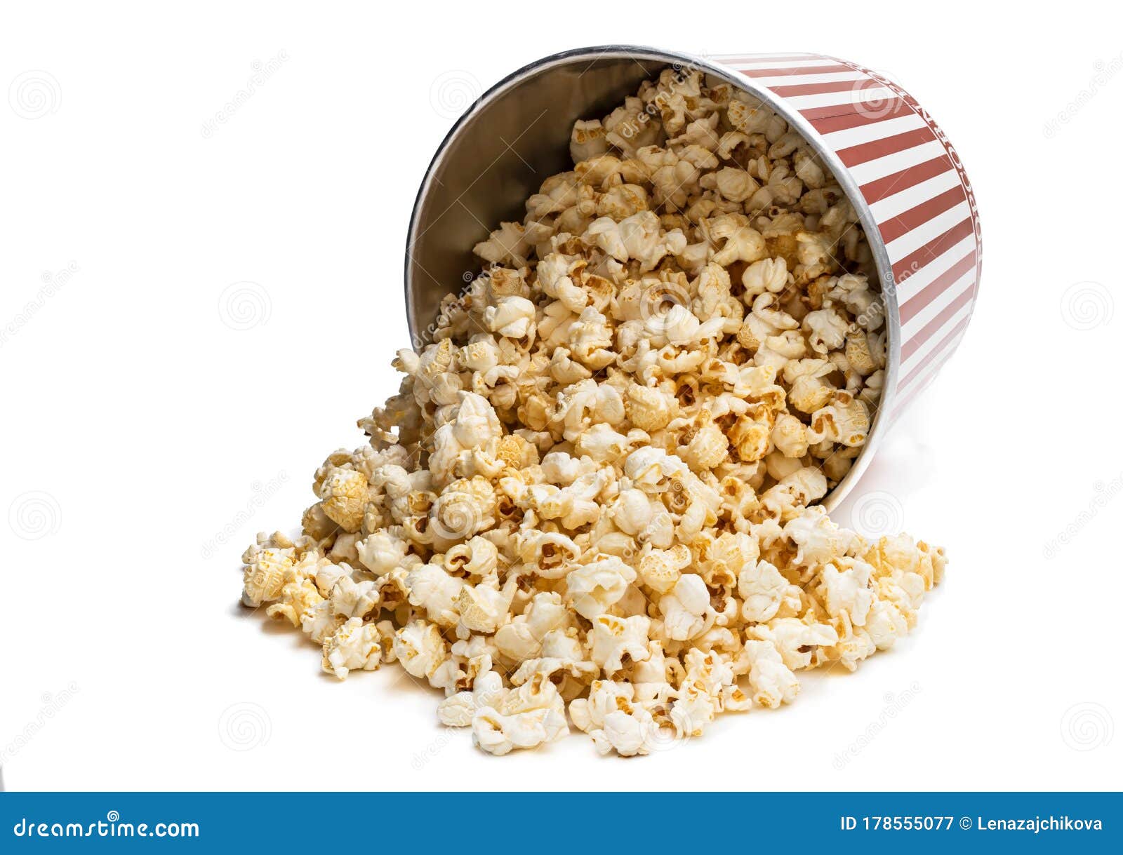 Scattered Big Bucket of Popcorn Isolated on White Stock Image Image