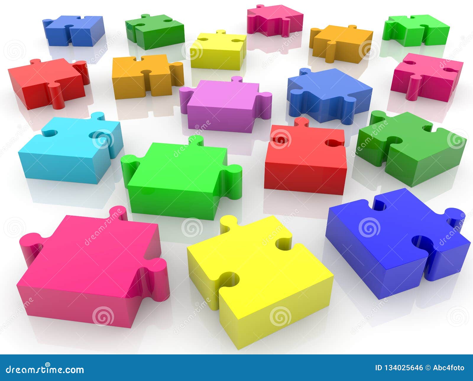 Scattered Multi Colored Puzzle Pieces Stock Illustration - Illustration