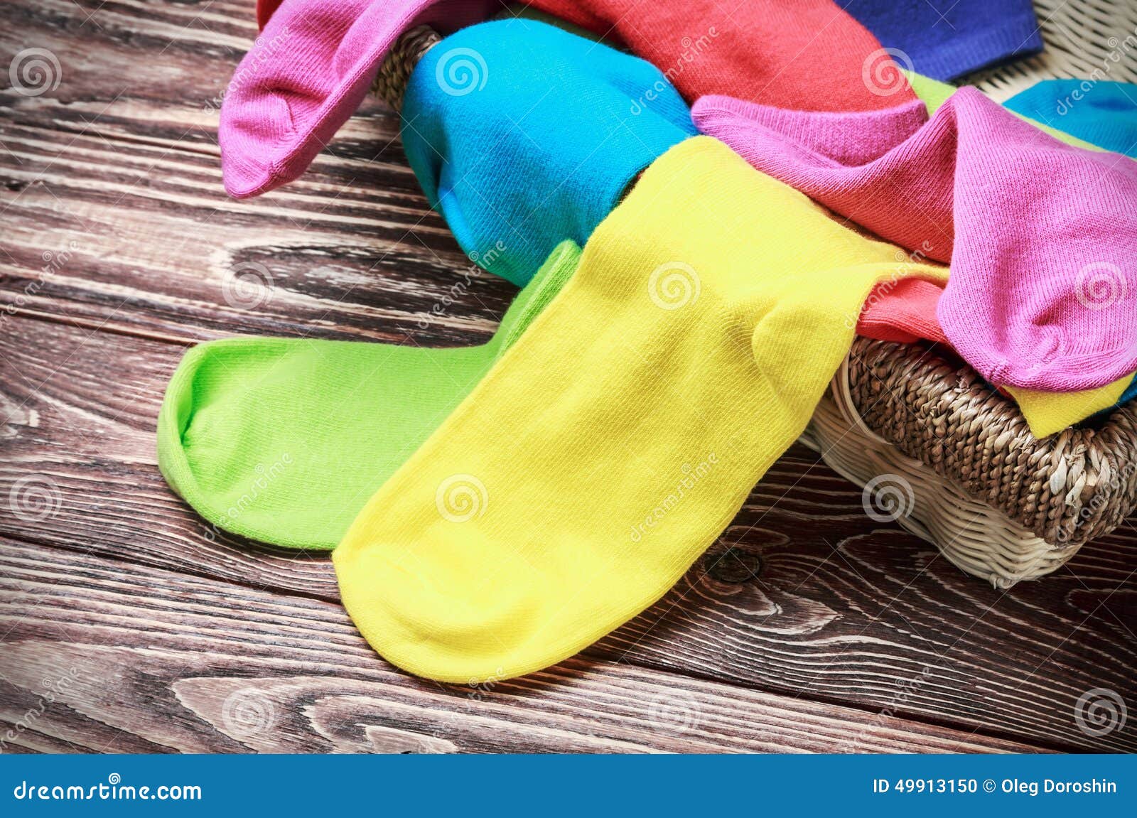 Scattered Multicolored Socks and Laundry Basket Stock Photo Image of