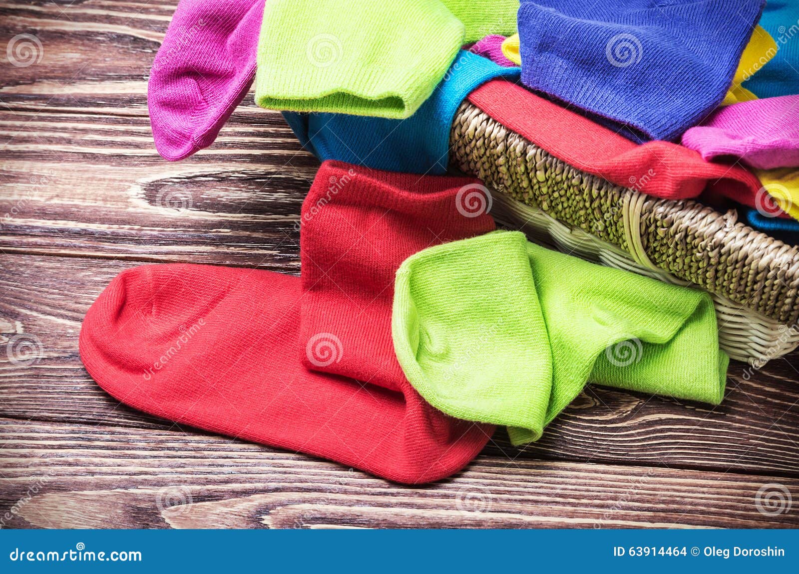 Scattered Multicolored Socks and Laundry Basket Stock Photo Image of