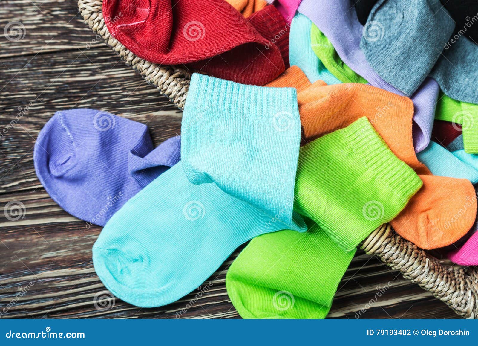 Scattered Multicolored Socks and Laundry Basket Stock Photo Image of