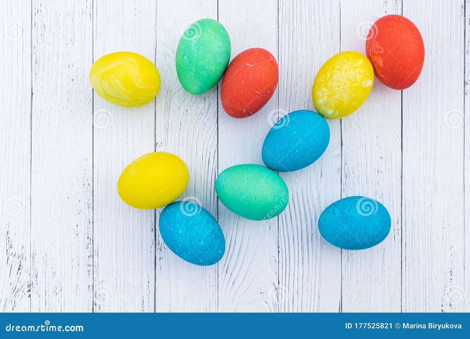 Scattered Multi-colored Solid Easter Eggs Top View. Many Easter Colored ...