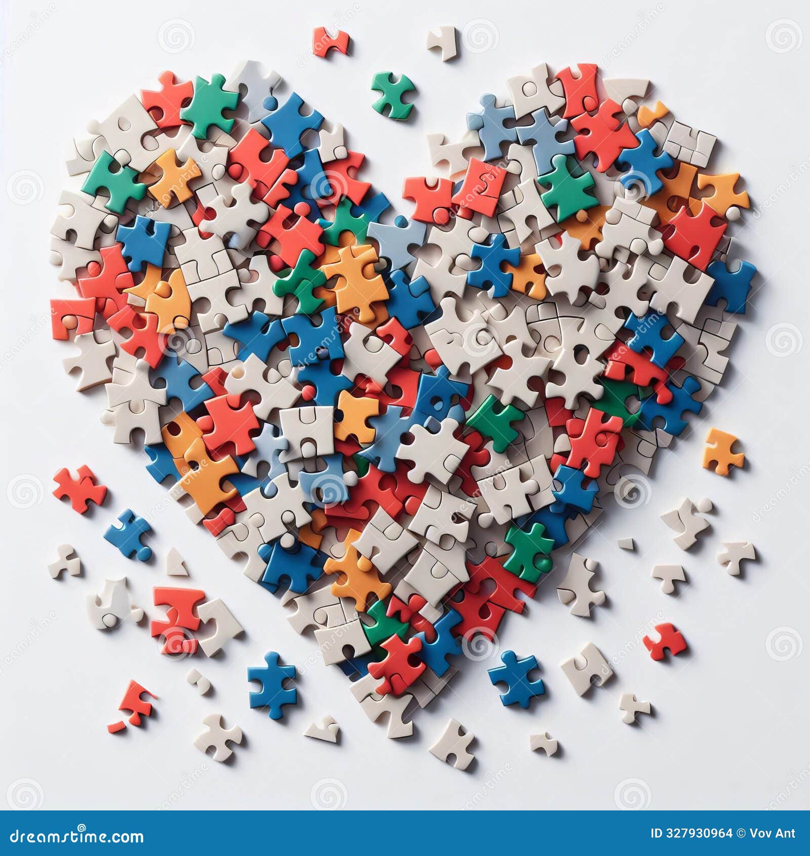 scattered pieces top view forming a heart  close up isolae