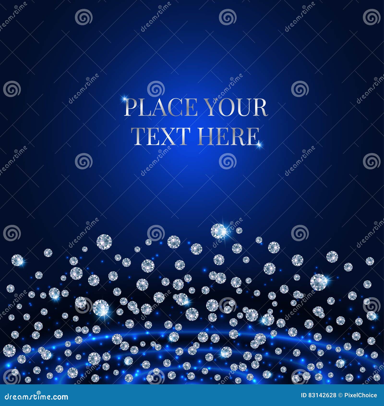 scattering of diamonds on blue background.