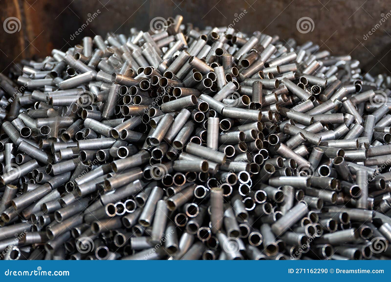 Scattering of Thinwalled Metal Sleeves. Metalworking Products Stock