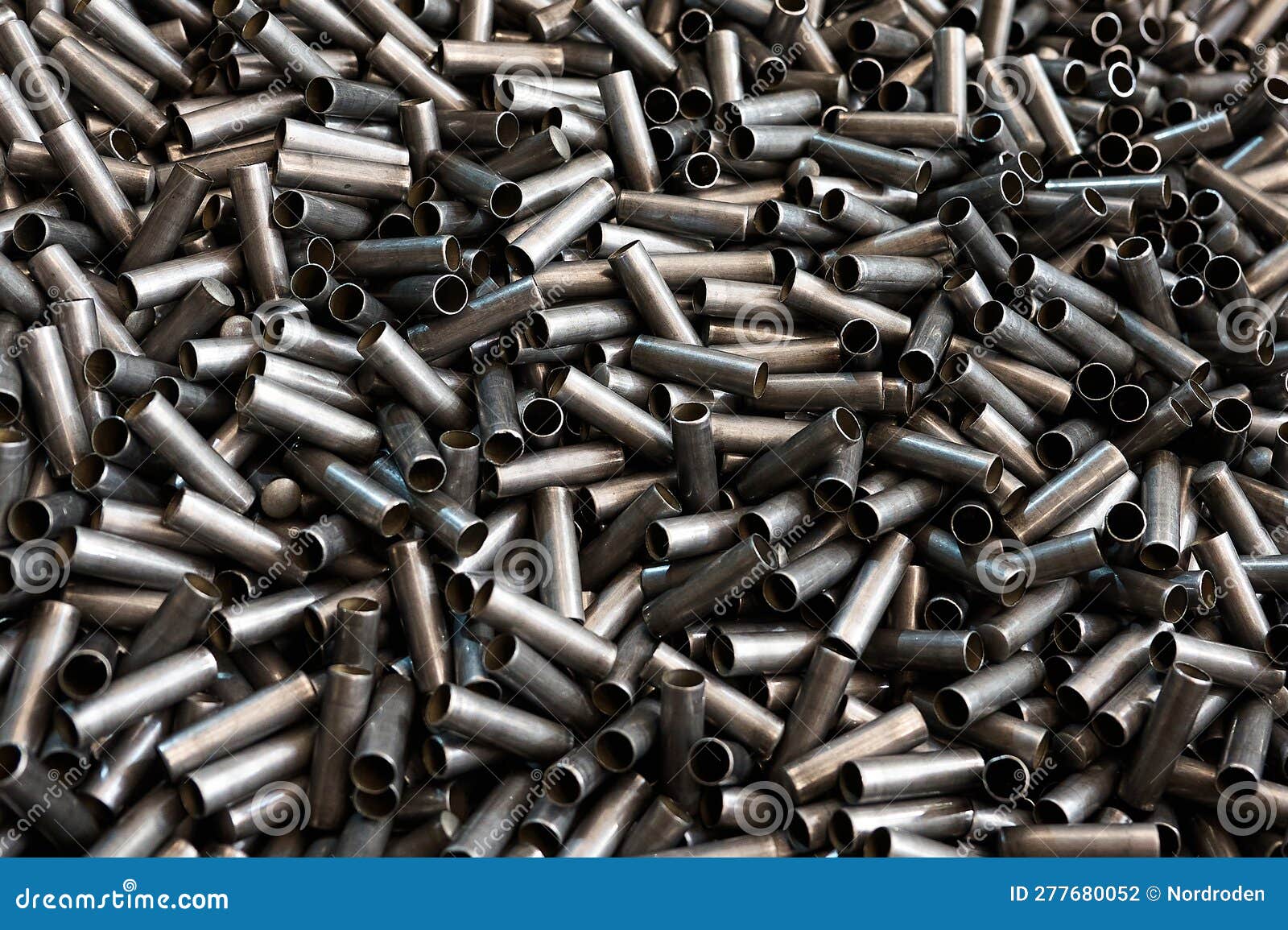 Scattering of Thinwalled Metal Sleeves. Metalworking Products Stock