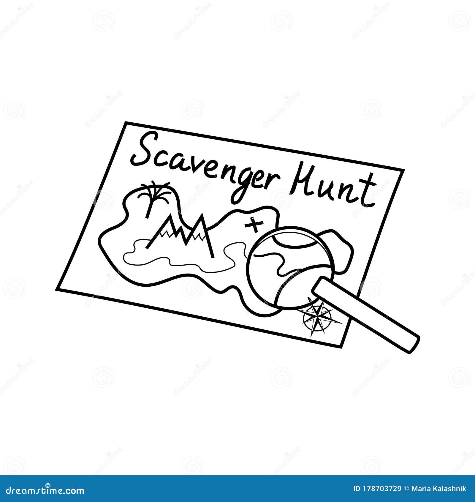 scavenger hunt icon, geocaching silhouette hand drawn . ink pen sketch style