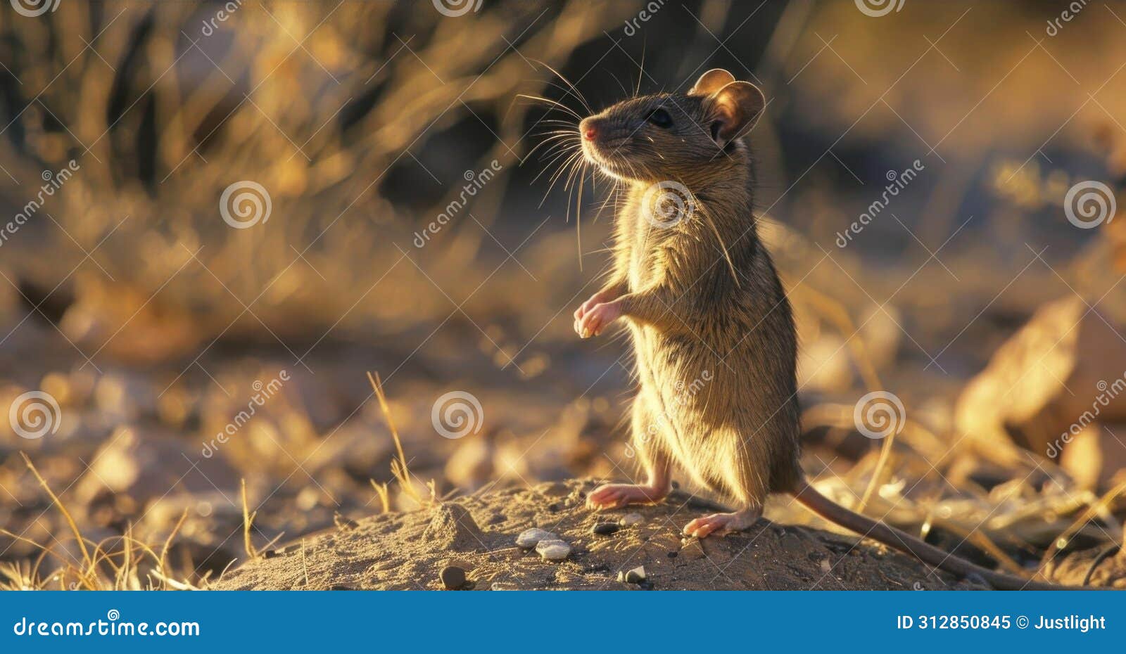 a scavenging rat standing on its hind legs determined to survive and find sustenance amidst the drought