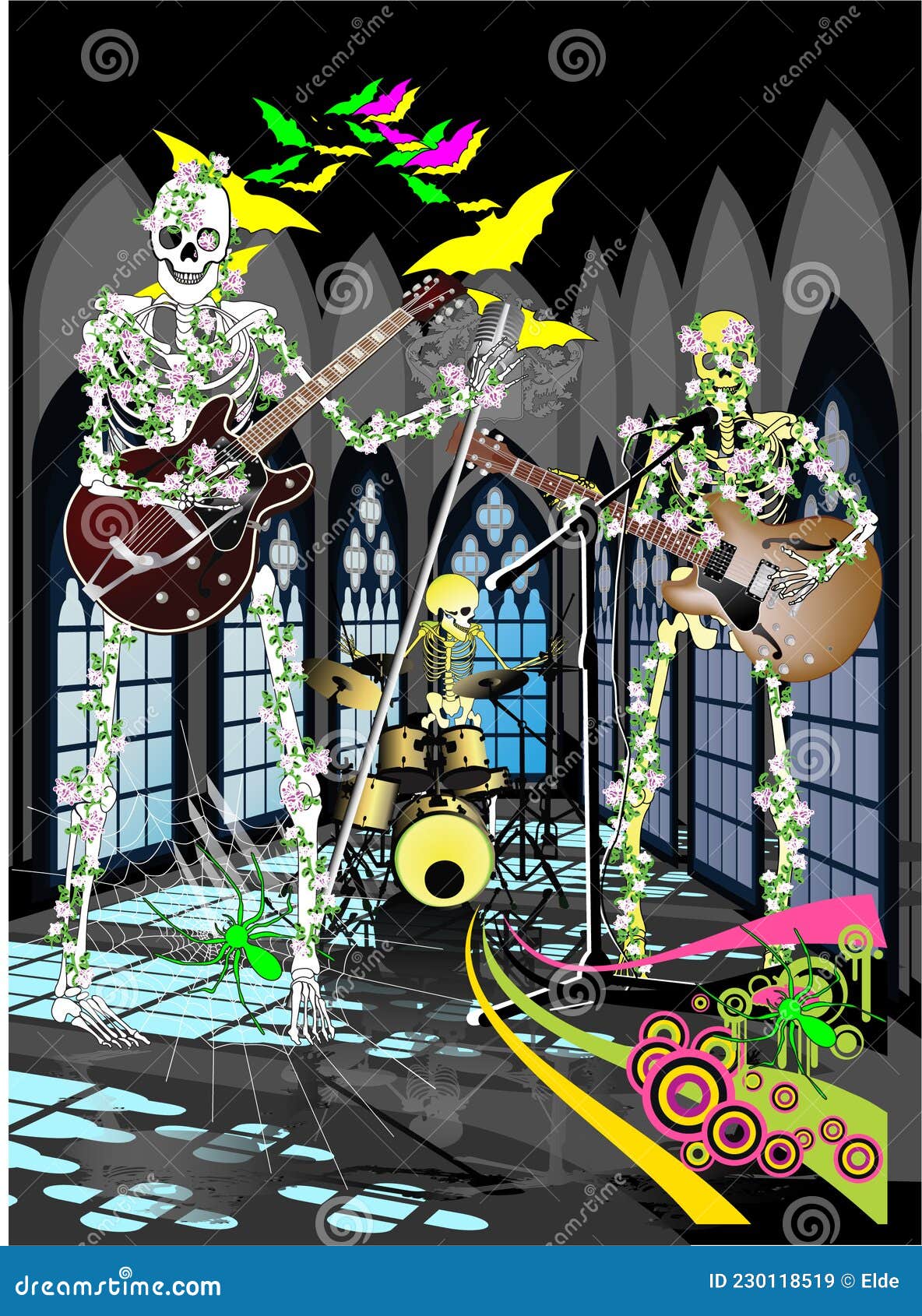Sceletoon, Horror, Halloween Night, Scary Skeleton Play Music Stock