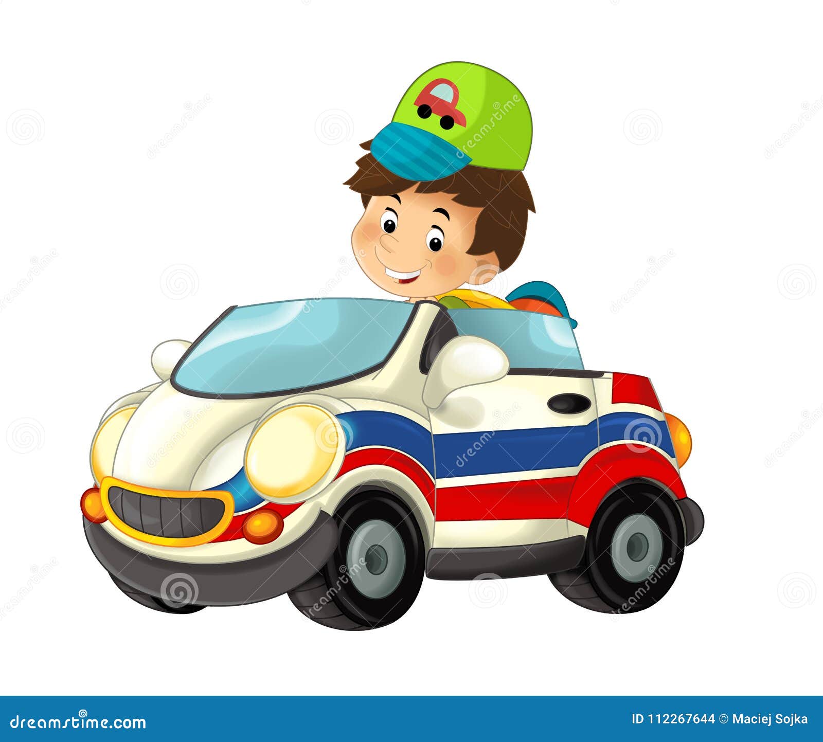 Scena Del Fumetto Con Il Ragazzo Bambino In Ambulanza Dell Automobile Del Giocattolo Su Fondo Bianco Illustrazione Di Stock Illustrazione Di Medicina Caricature