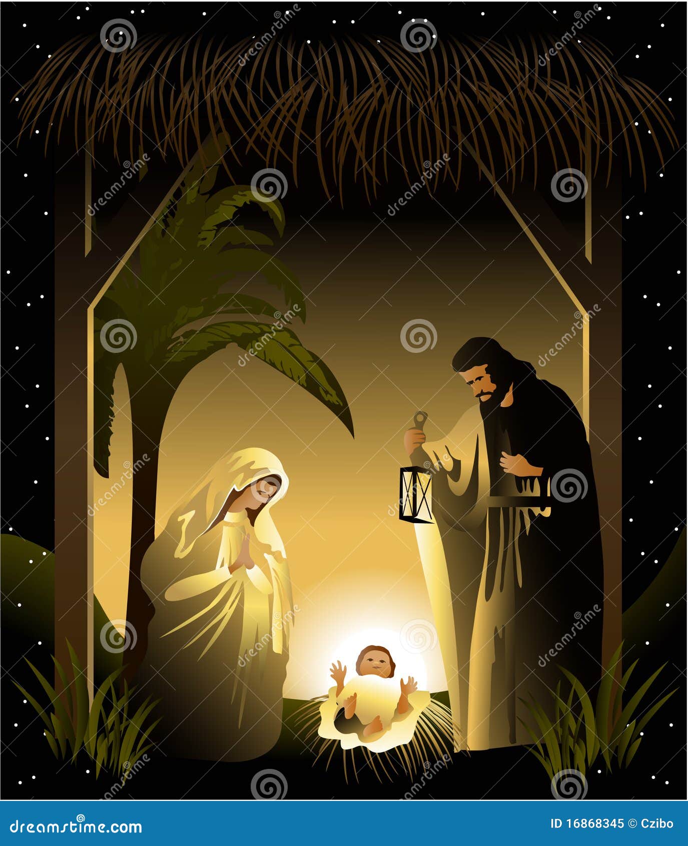 Notte Santa Di Natale.Scena Di Nativita Di Natale Con La Famiglia Santa Illustrazione Vettoriale Illustrazione Di Albero Bethlehem 16868345