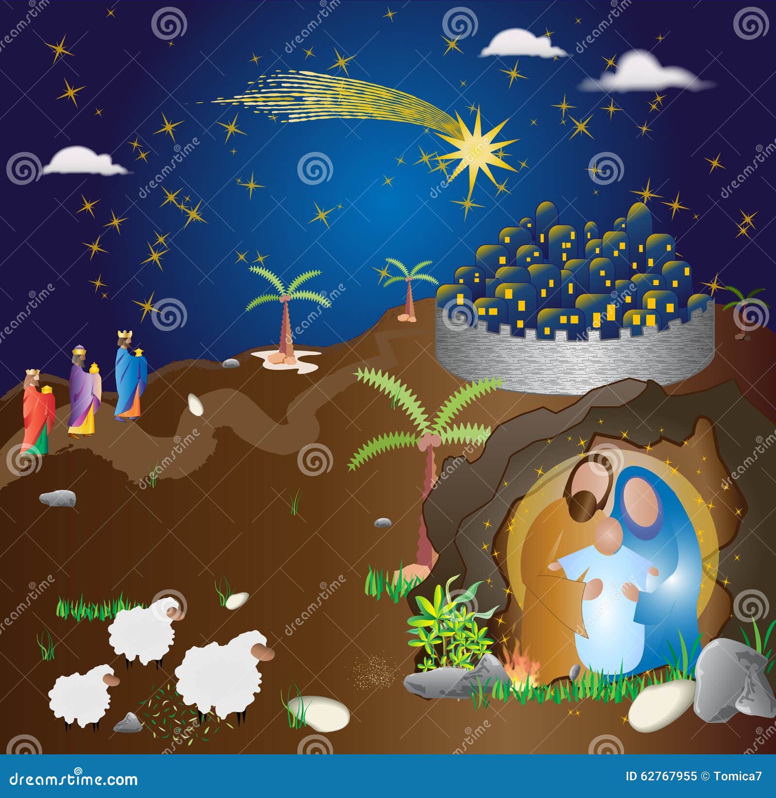 Immagini Natale Religioso.Scena Di Nativita Di Natale Illus Religioso Moderno Astratto Illustrazione Di Stock Illustrazione Di Notte Santo 62767955
