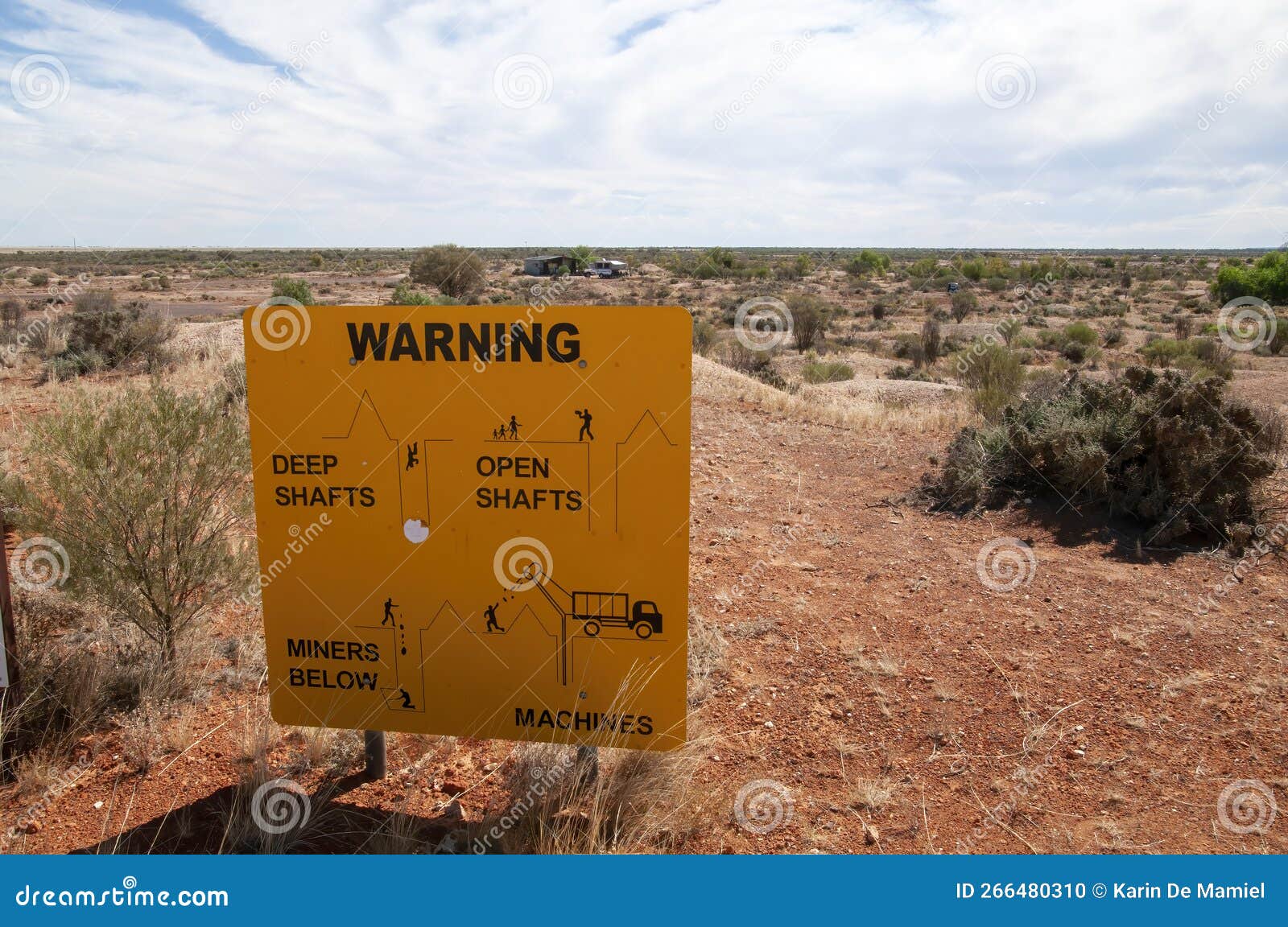 Safety Warning Sign about the Dangers of the Opal Fields Stock Photo
