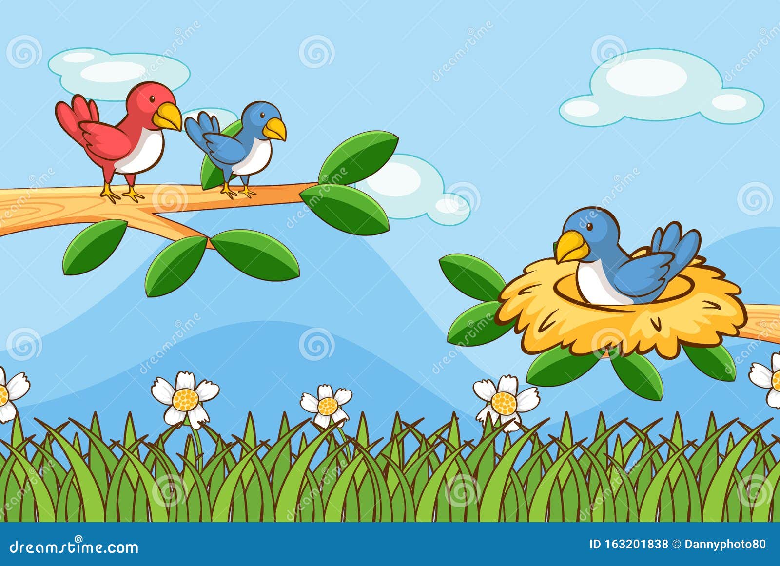 Scene with birds in garden stock illustration. Illustration of scene ...