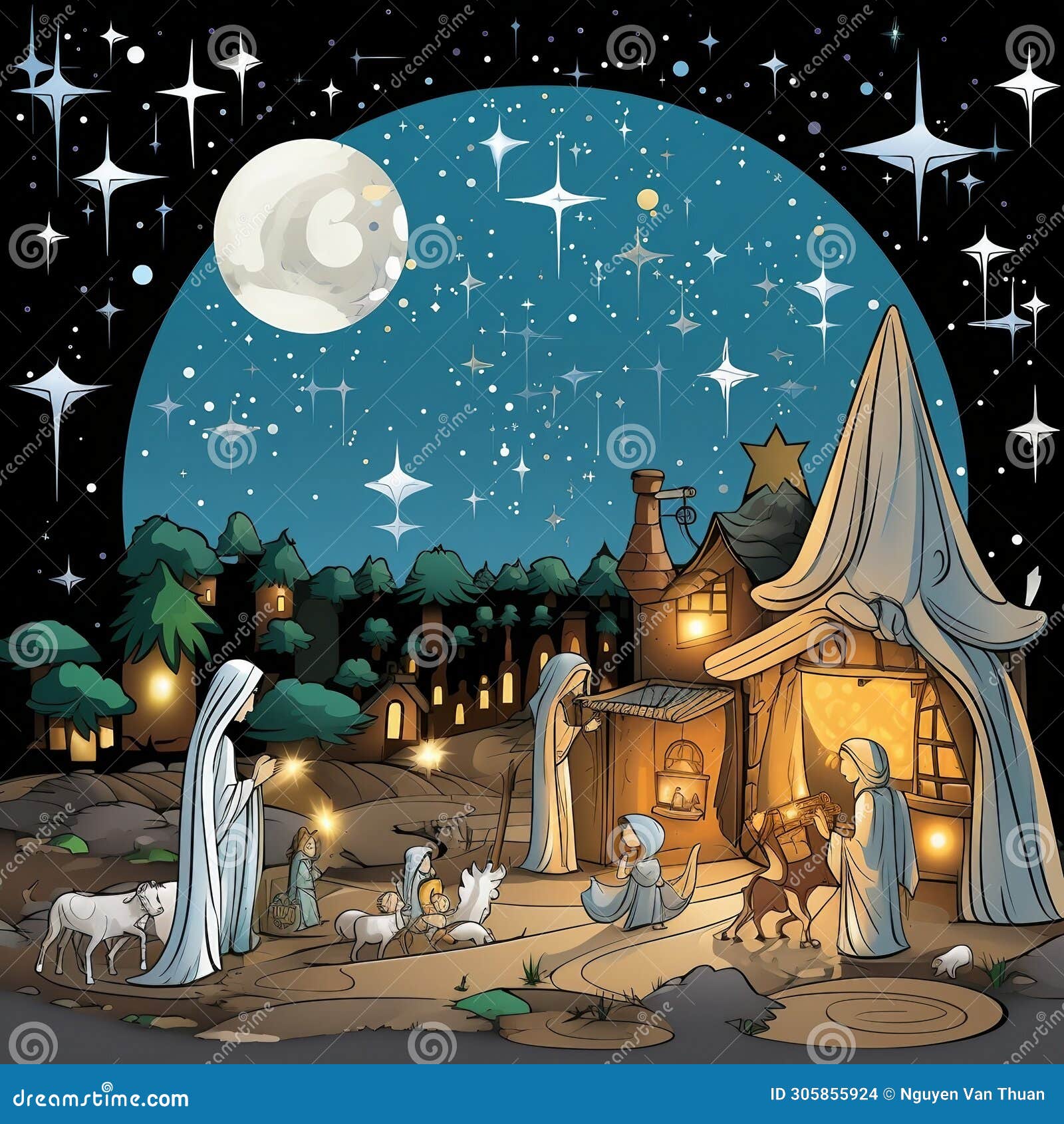 Scene Description Whimsical Line Art Stock Illustration Illustration