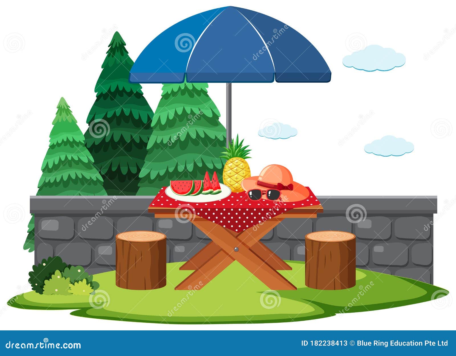 Scene with Food on the Picnic Table Stock Vector Illustration of