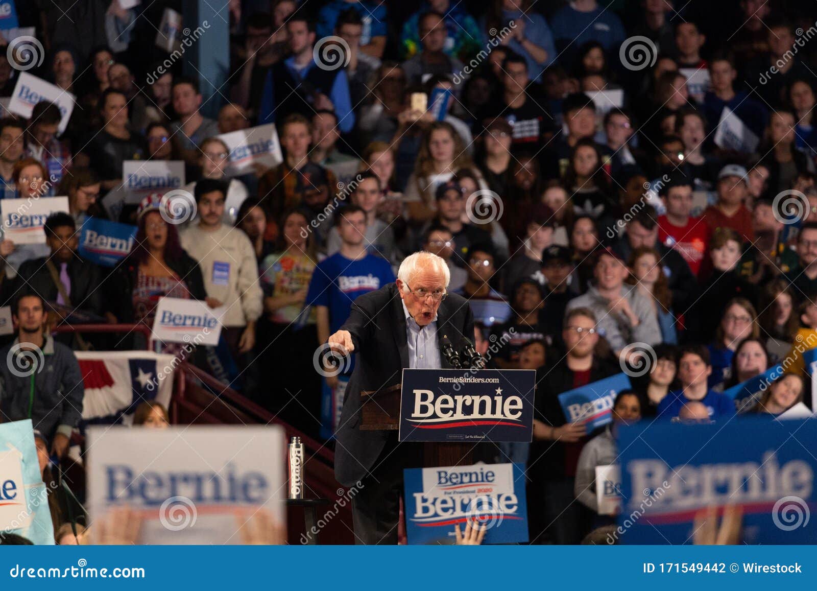 Scene from the Heated Rally of Bernie Sanders with the Crowd Holding ...