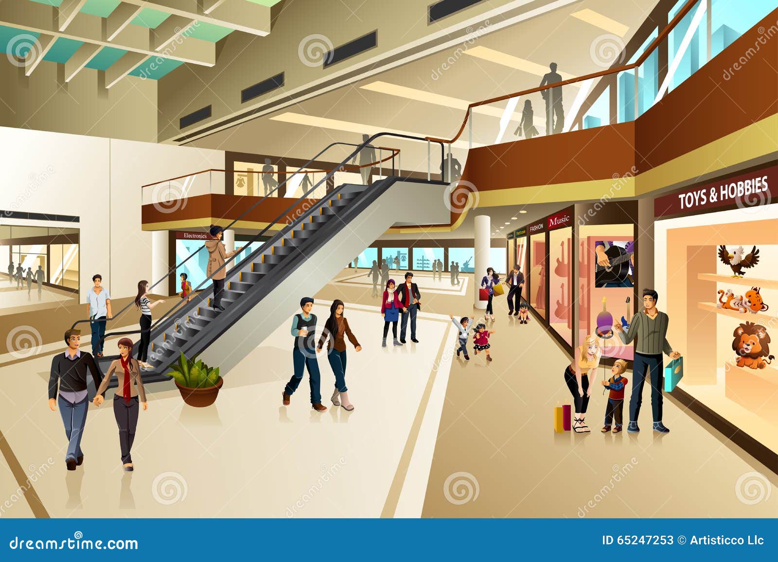 Scene Inside Shopping Mall stock vector. Illustration of cartoon - 65247253