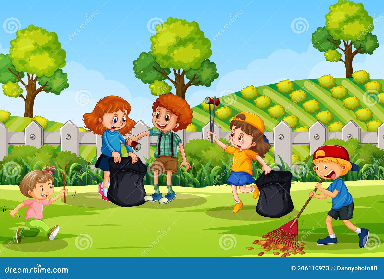 Scene with Many Children Cleaning in the Park Stock Vector ...