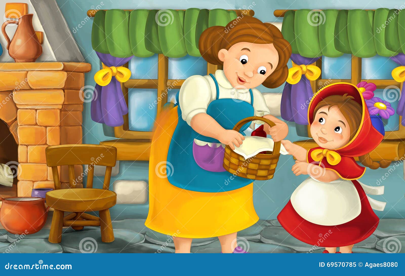 Scene with Mother and Daughter Talking and Passing the Basket with Food  Stock Illustration - Illustration of mother, peaceful: 69570785