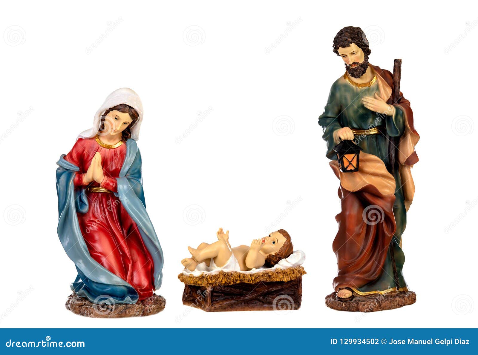 Scene of the Nativity: Mary, Joseph and the Baby Jesus Stock Photo - Image  of birthday, celebration: 129934502