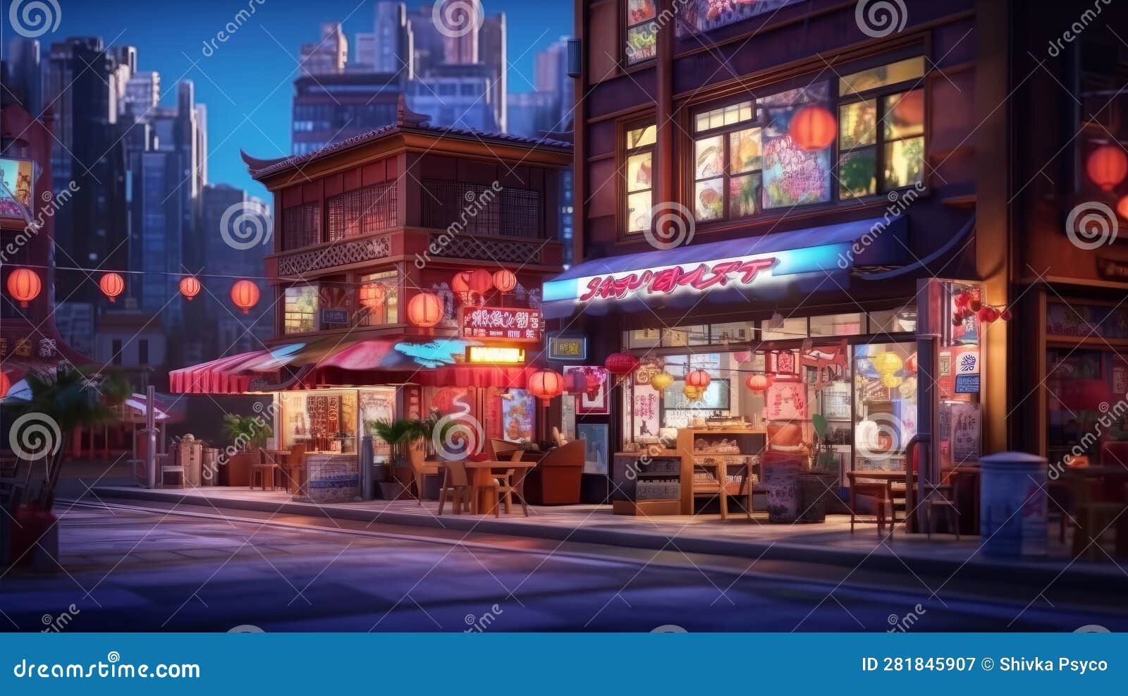 The Scene of the Snack Street with Various Shops Stock Image Image of
