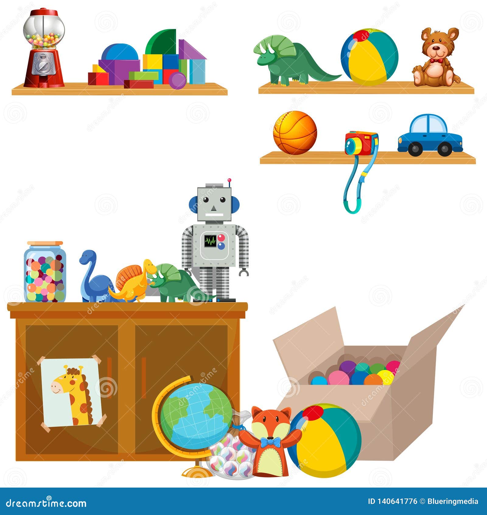 Scene of Toys on Shelves and Cupboard Stock Vector Illustration of shelf, gumball 140641776