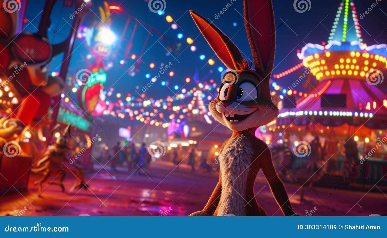 looney tunes characters in a surreal, moonlit carnival, emphasizing the vibrant colors and perfect lighting to showcase the