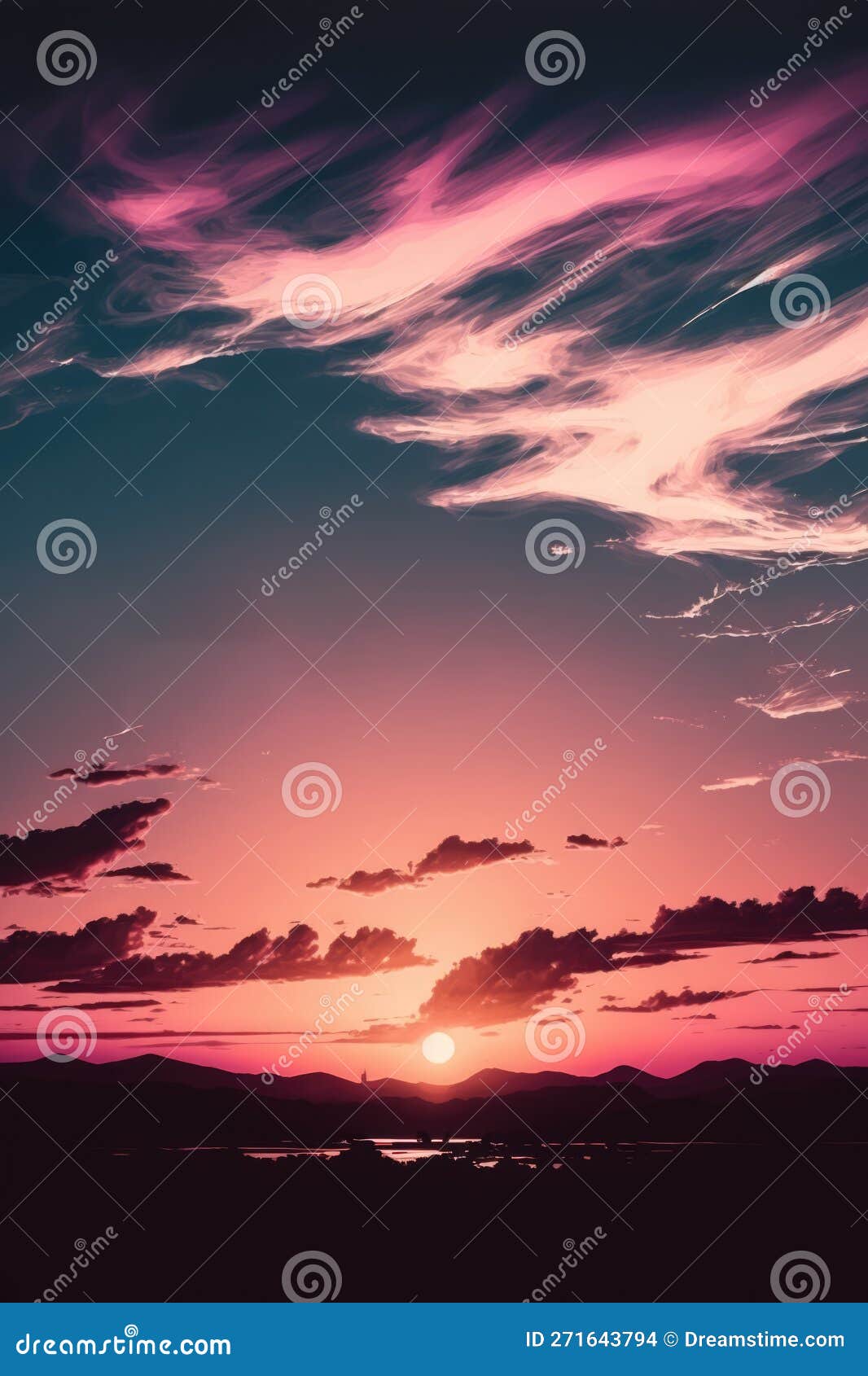 Scenery with Clouds, Sky and Sunset, Created Using Generative Ai