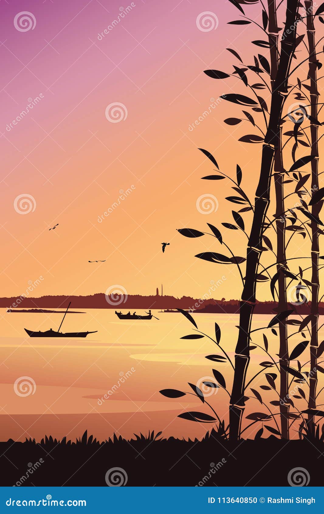 Scenery Mobile Wallpaper Nature Background With Bamboo And River Portrait View Stock Vector Illustration Of Mobile Evening 113640850