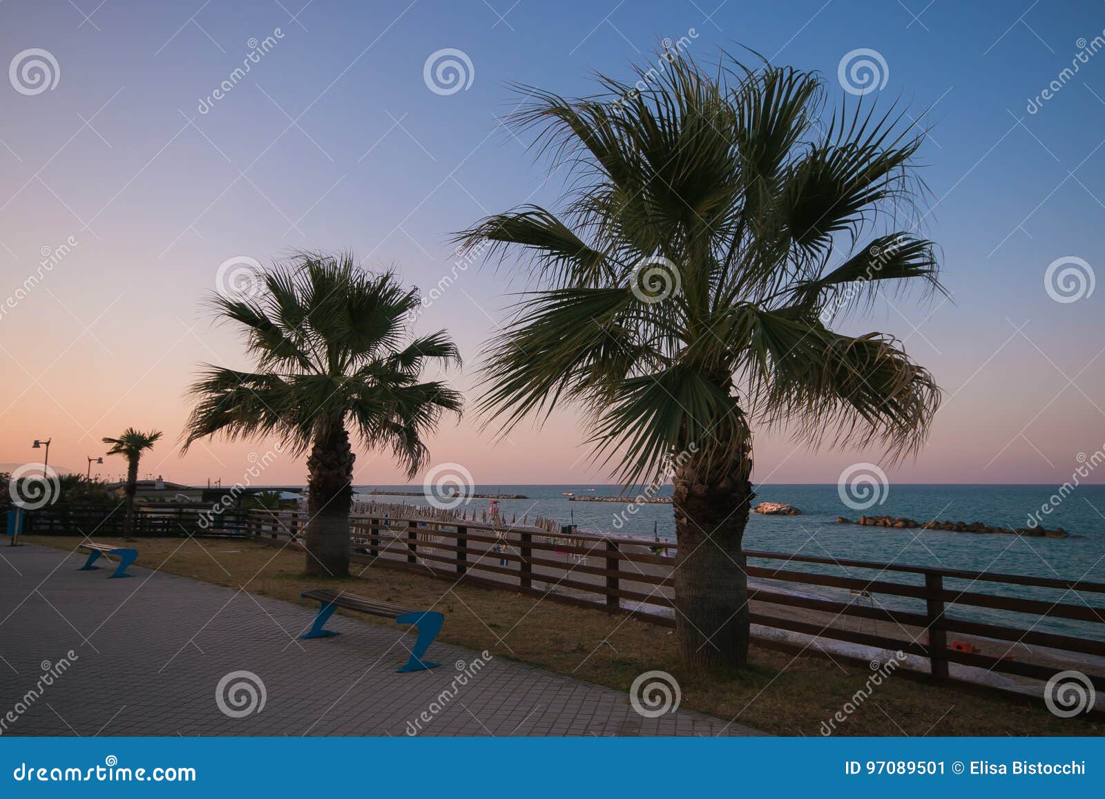 scenery of potenza picena seaside at sunset