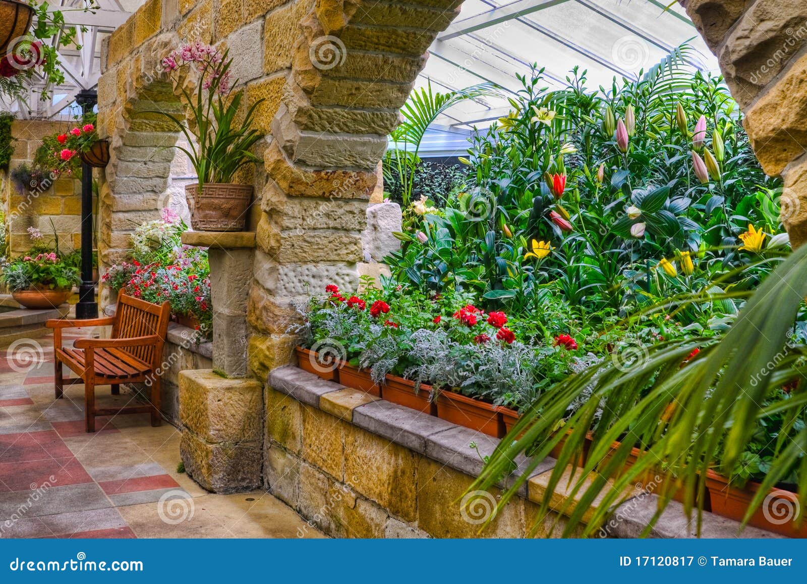 Scenic indoor garden area stock image. Image of flower 17120817