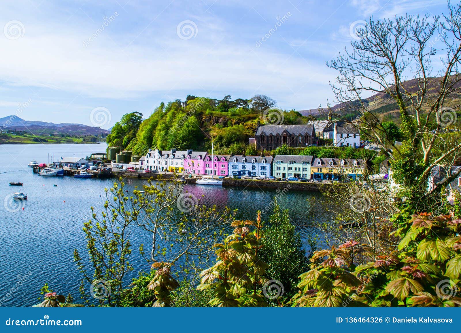 harbour and colorful building in potree, isle of skye, scotland