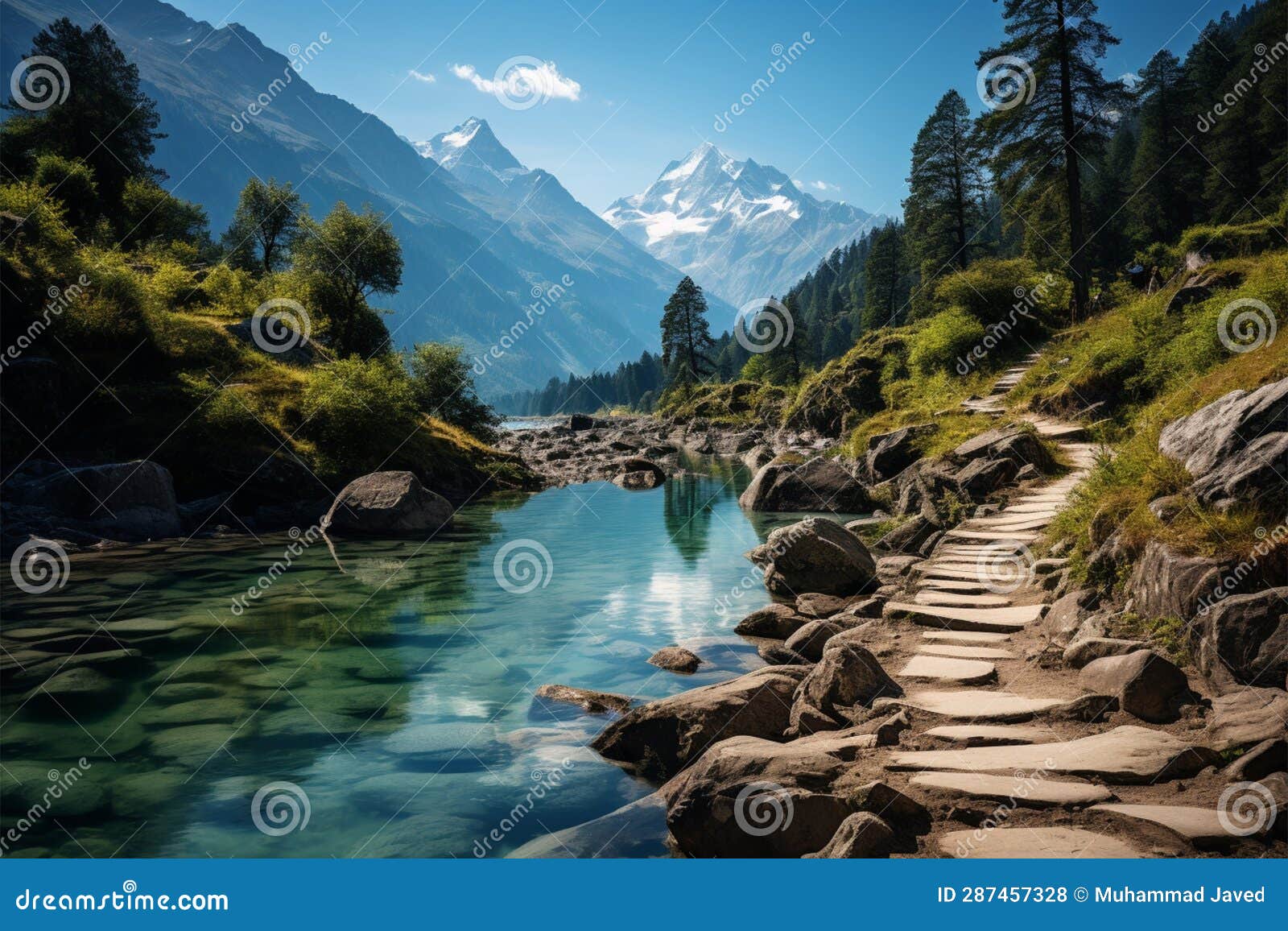 scenic mountain path unveils stunning lakeside view, perfect for nature enthusiasts