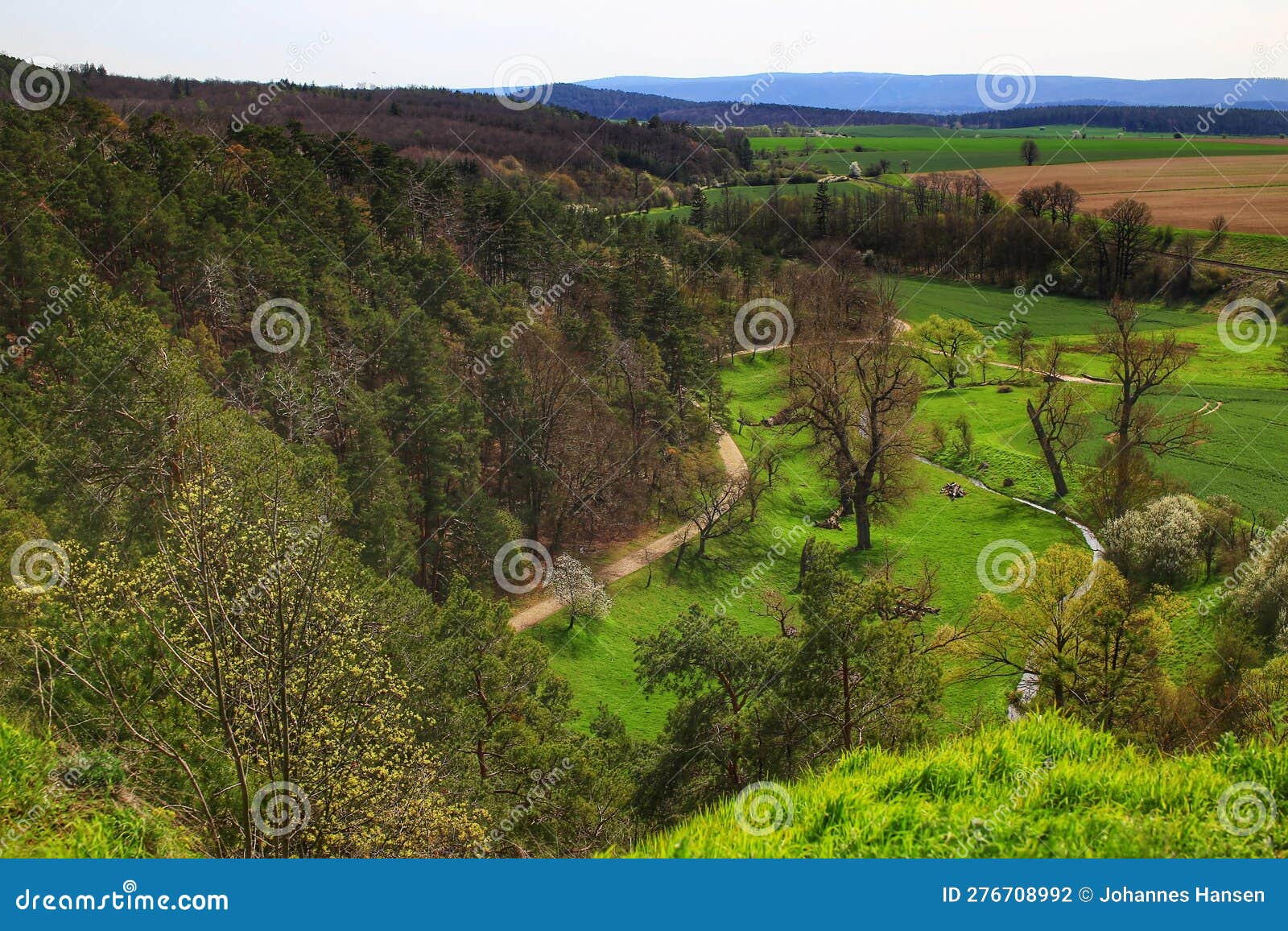 Scenic Spring Landscape with Forest and Fields Near Langenstein at the