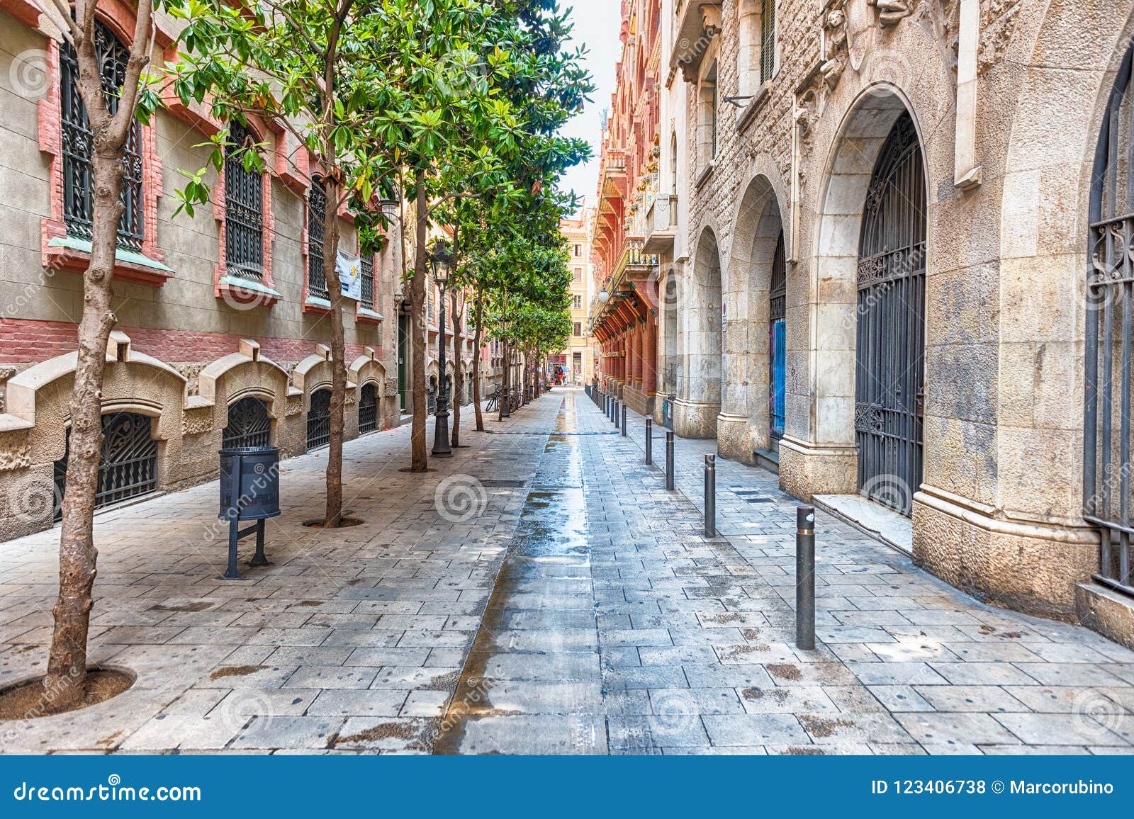 scenic street in la ribera district, barcelona, catalonia, spain