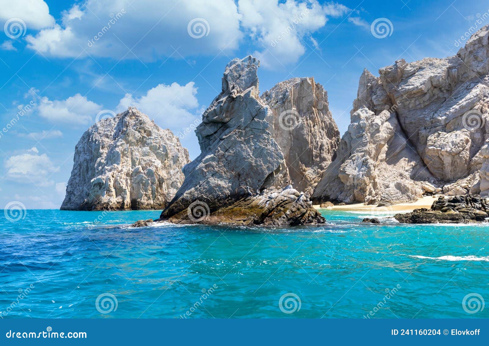 scenic tourist destination arch of cabo san lucas, el arco, close to playa amantes, lovers beach known as playa del amor