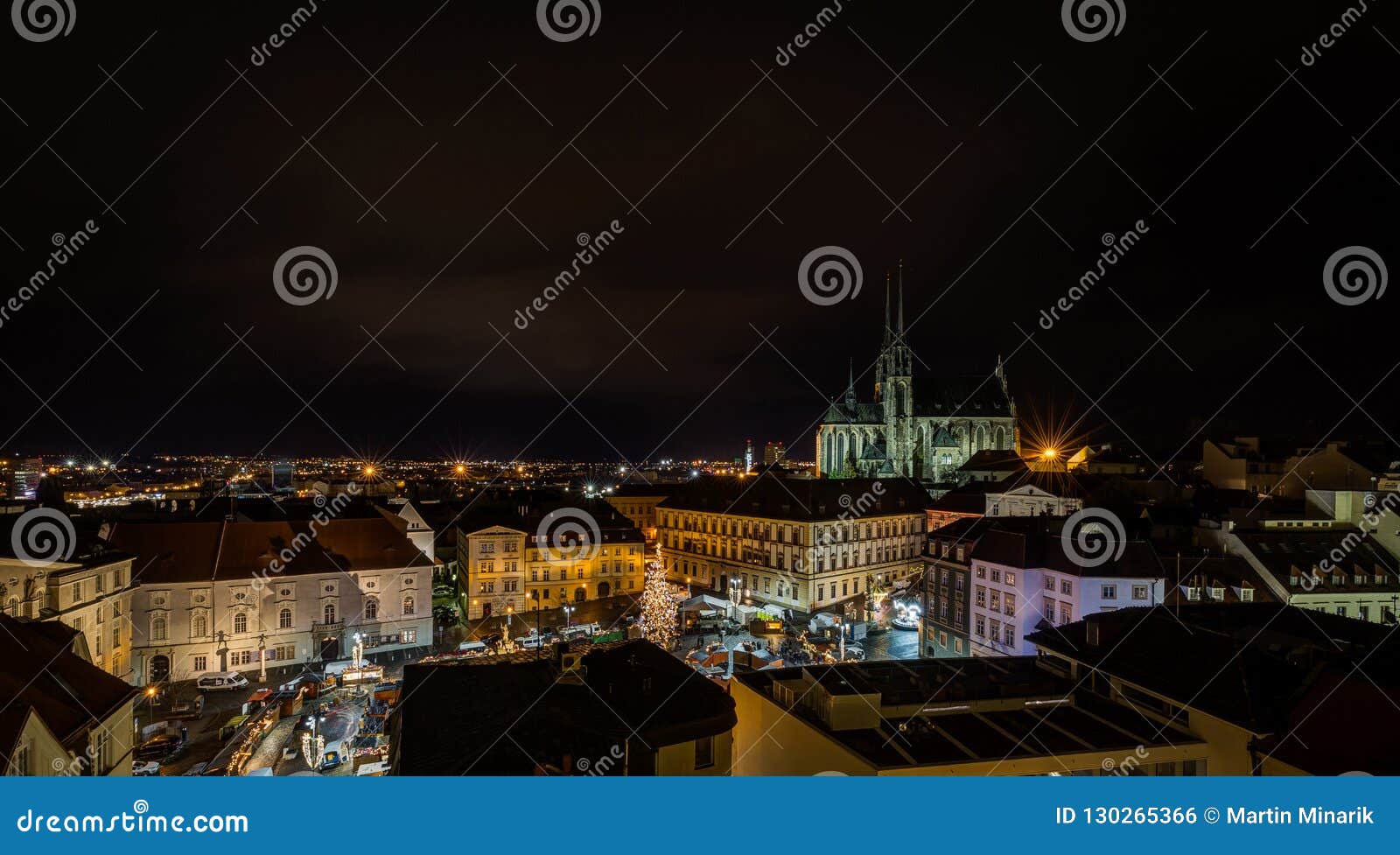 scenic view on chrismas brno center, zelny trh and cathedral of saint peter