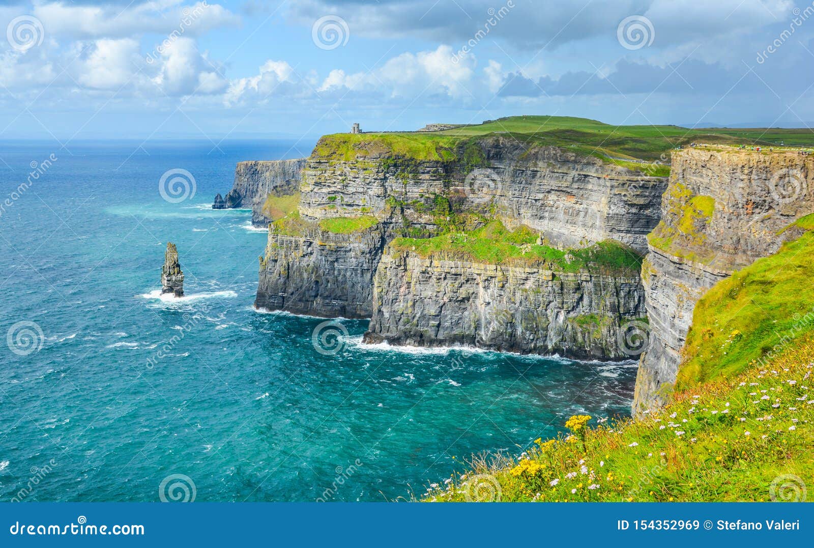 scenic view of cliffs of moher, one of the most popular tourist attractions in ireland, county clare.