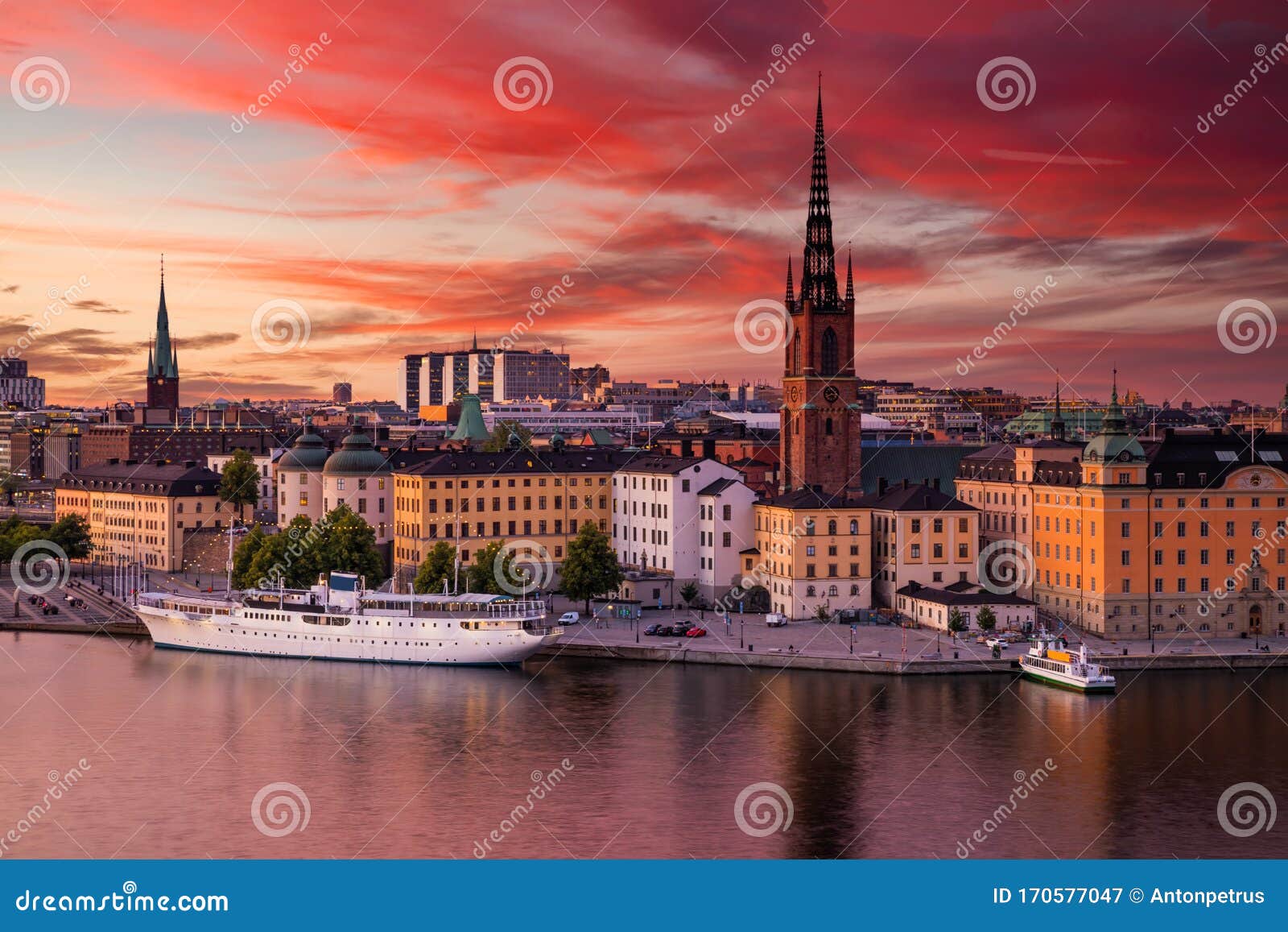 Scenic Panoramic View Of Gamla Stan Stockholm At Sunset