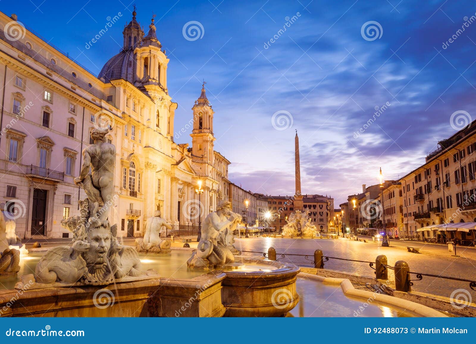 Scenic View of Piazza Navona in Rome before Sunrise Stock Image - Image ...